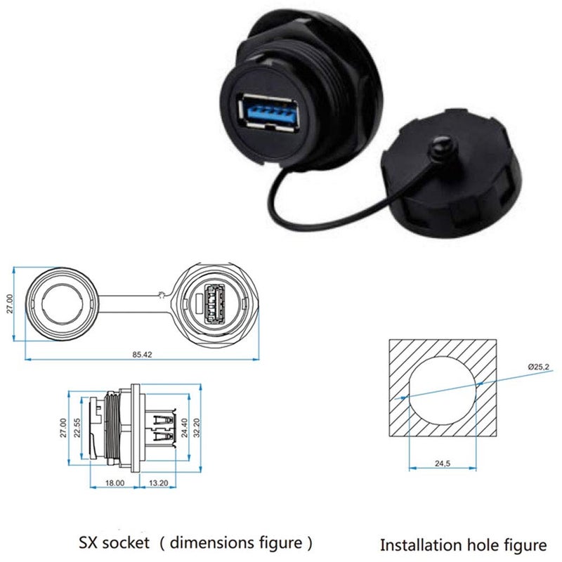ANMBEST 2PCS Electrical USB3.0 IP67 Waterproof Connector Industrial Standard Double Head Coupler Adapter Female to Female Socket Plug Panel Mount with Waterproof/Dust Cap Compatible with USB2.0 - Image 5